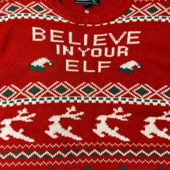 Ugly Christmas Sweater by Smart Living Believe in Your Elf Knit Fairisle Red Med - Picture 8 of 8